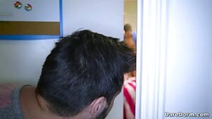 A guy secretly watches in college as a girl has sex with his friend